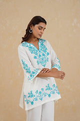 Cream Contrast Embroidered Set- Inchingindia