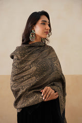 Black Gold Zari Paisley Stole For Women