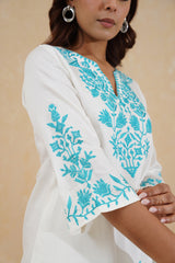 Cream Contrast Embroidered Set- Inchingindia