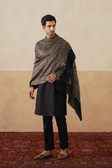 black zari stole with jamawar paisley jaal and ornate border