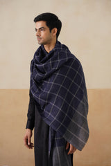 Navy & Grey Checks Wool Stole