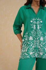 Emerald Green Embroidered co-ord Set- Inchingindia