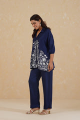 Blue Embroidered Co-Ord Set For Women's