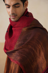 Deep Red–Copper Reversible Zari Stole