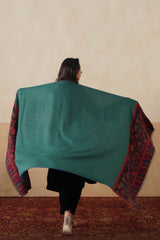Emerald–Navy Reversible Floral-Border stole for Women