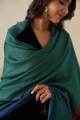 Emerald–Navy Reversible Floral-Border stole for Women