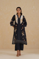 Floral Print Black Suit with Contrast Dupatta