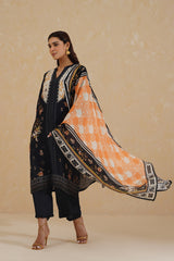 Floral Print Black Suit with Contrast Dupatta