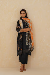 Floral Print Black Suit with Contrast Dupatta
