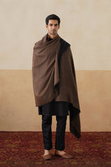 Mocha Zari & Black Reversible Wool Shawl