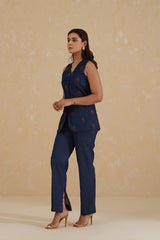 Denim Embroidered Waist Coat Set- Inchingindia
