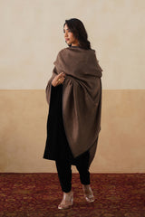 Mocha Zari & Black Reversible Wool Shawl For Women