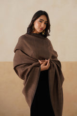 Mocha Zari & Black Reversible Wool Shawl For Women