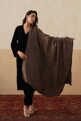 Mocha Zari & Black Reversible Wool Shawl For Women