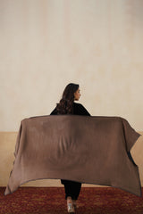 Mocha Zari & Black Reversible Wool Shawl For Women