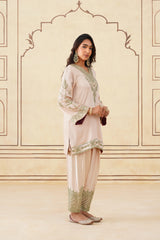 Pastel Embroidered Set with Green Organza Dupatta