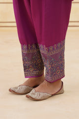 Pink Crush Tissue Hand Embroidered Set with Organza Dupatta-Inching India