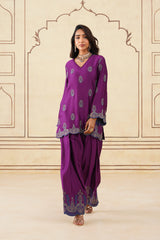 Meher Wine Embroidered Farshi Set with Dupatta-Inching India