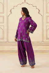 Meher Wine Embroidered Farshi Set with Dupatta-Inching India