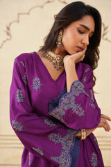 Meher Wine Embroidered Farshi Set with Dupatta-Inching India