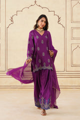 Meher Wine Embroidered Farshi Set with Dupatta-Inching India