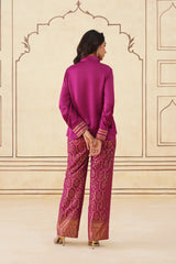 Deep Magenta Shirt with Brocade Pants-Inching India
