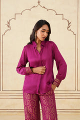 Deep Magenta Shirt with Brocade Pants-Inching India