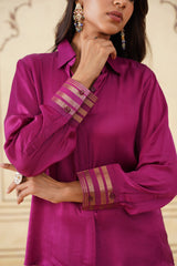 Deep Magenta Shirt with Brocade Pants-Inching India
