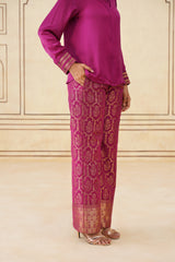 Deep Magenta Shirt with Brocade Pants-Inching India