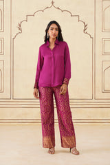 Deep Magenta Shirt with Brocade Pants-Inching India