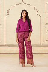 Deep Magenta Shirt with Brocade Pants-Inching India