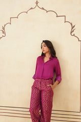 Deep Magenta Shirt with Brocade Pants-Inching India