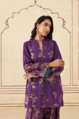 Wine Brocade Farshi Set-Inching India