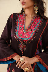 Meher Chocolate Contrast Printed Set-Inching India