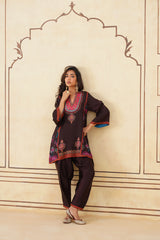 Meher Chocolate Contrast Printed Set-Inching India