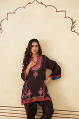 Meher Chocolate Contrast Printed Set-Inching India