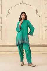 Meher Emerald Green Embroidered Set with Dupatta