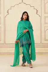 Meher Emerald Green Embroidered Set with Dupatta