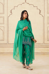 Meher Emerald Green Embroidered Set with Dupatta