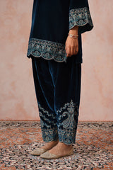 Aafreen Teal Blue Velvet Embroidered Set