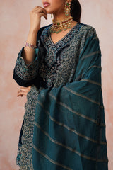 Aafreen Teal Blue Velvet Embroidered Set