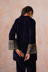 Navy Crush Velvet Suit with Kaani Zari Dupatta