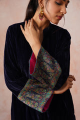 Navy Crush Velvet Suit with Kaani Zari Dupatta