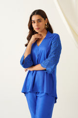 Royal Blue Embroidered Co-ord Set for women