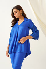 Royal Blue Embroidered Co-ord Set for women