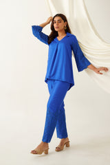 Royal Blue Embroidered Co-ord Set for women