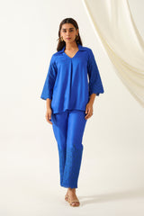 Royal Blue Embroidered Co-ord Set for women