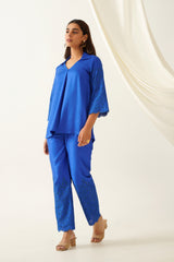 Royal Blue Embroidered Co-ord Set for women