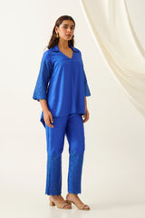 Royal Blue Embroidered Co-ord Set for women