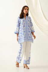 Blue Printed Linen Set